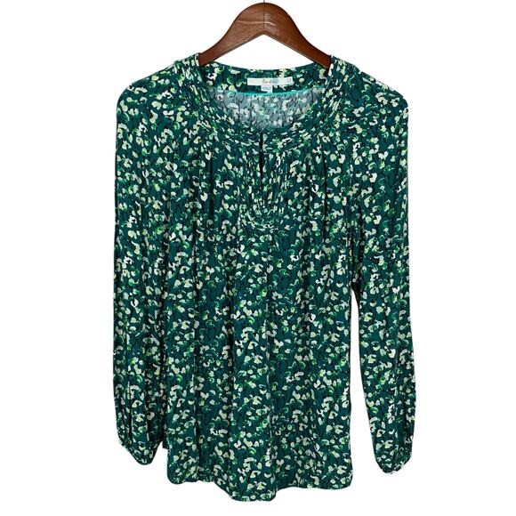 Boden Blouse Top Long Sleeve Pleated Neckline Green Floral Women's US 8 - Picture 1 of 7